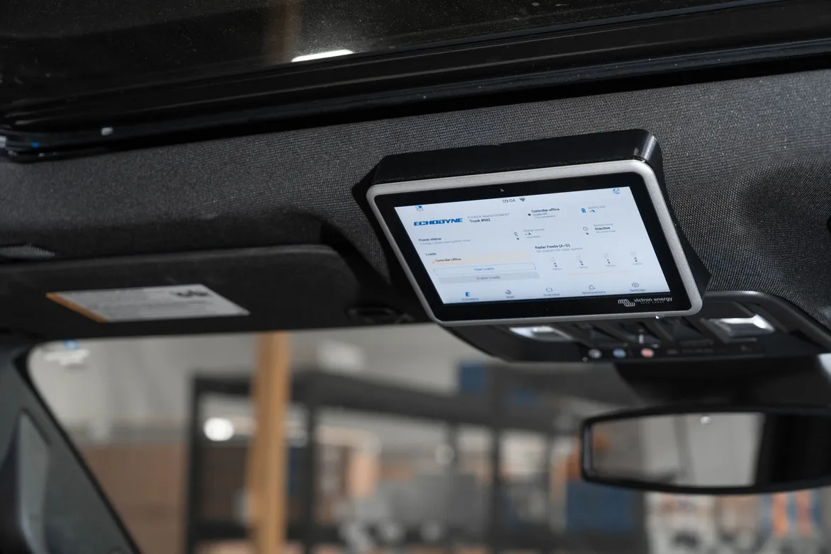 Victron Ekrano GX mounted inside the truck, displaying the Echodyne power-management interface.